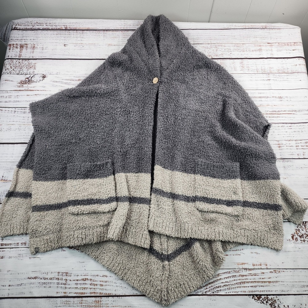 Barefoot Dreams CozyChic Zuma Cape Women's One Size Gray Striped Poncho